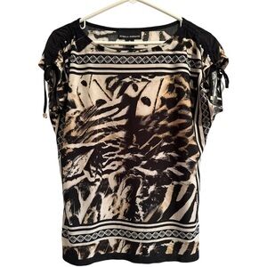 Isabella Rodriguez Bohemian Abstract Sleeveless Blouse w/ Bow Ties, Medium